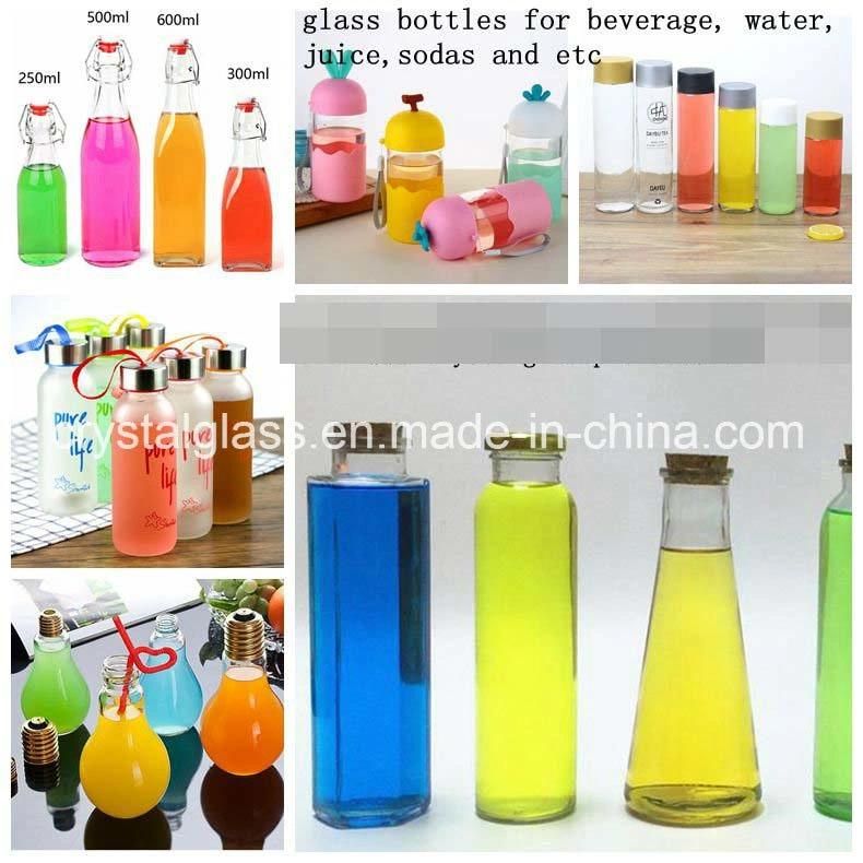 Clear Glass Bottle with Wide Bottom, for Juice, Soda Water, etc