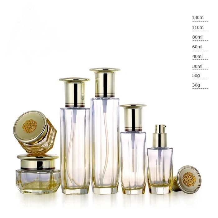 Ll10 Manufacturer Frosted Cream Jar Cosmetic Pump Glass Bottle Set with Water Printing Cap Have Stock