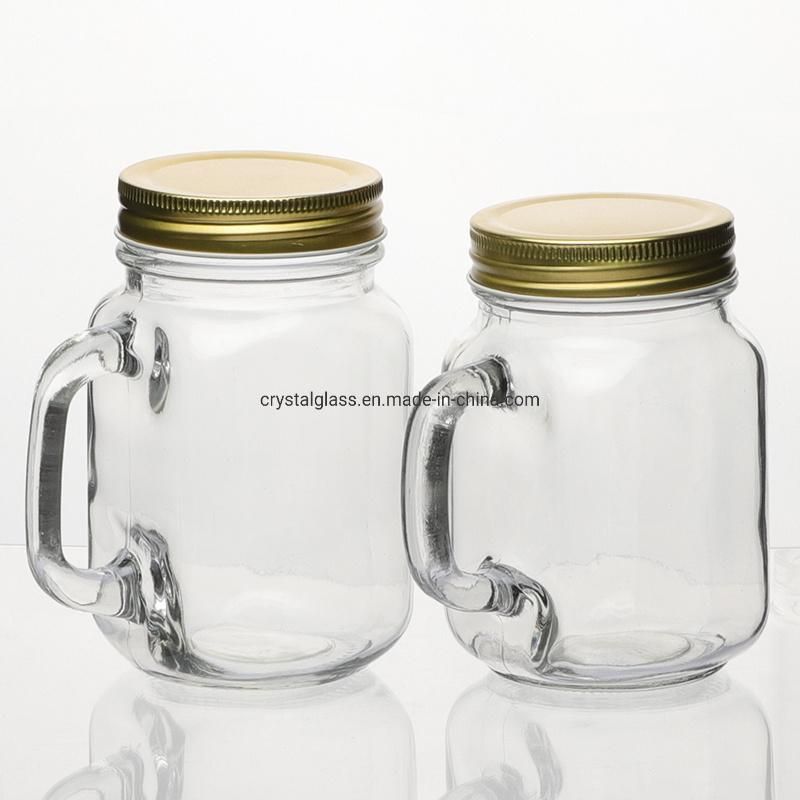 Customized Blue Glass Mason Jar with Handle 500ml 16oz