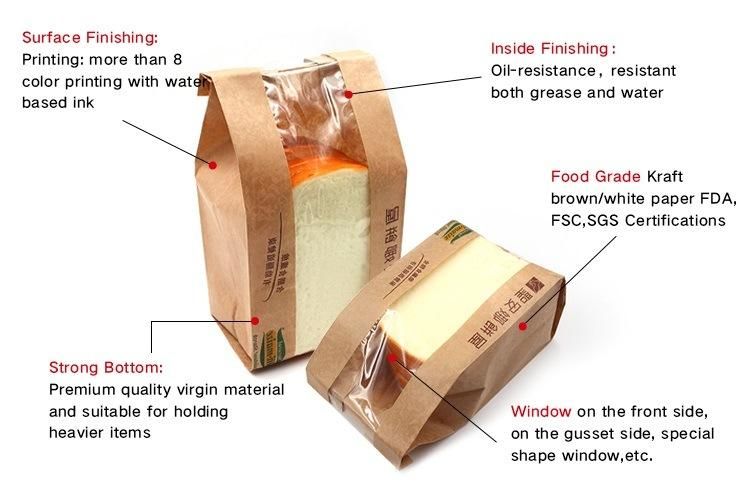 Toast Bread Bakery Food Packaging Bags with Window