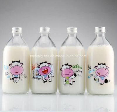 Custom Logo Printing Round Glass Milk Bottle with Lid 10oz 16oz