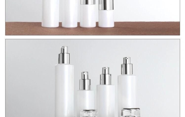 Pearl White Empty Lotion Bottles in Bulk with Silver Pump