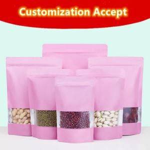 in Stock Matte Pink Standing Bottom with Window Ziplock Pouch Aluminizing Bag Food Storage Bags