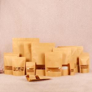 Customized Brown Stand up Kraft Paper Ziplock Bag with Clear Window for Packaging Bag