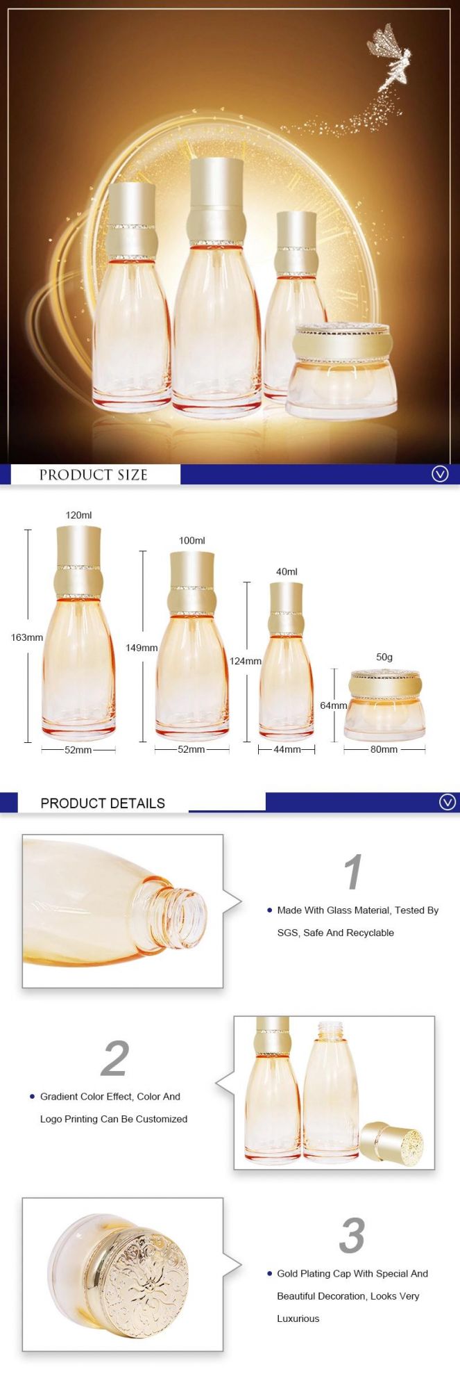 Yellow Color Empty Skincare Packaging Cosmetic Bottles Glass Lotion Pump Bottle 40ml 100ml 120ml