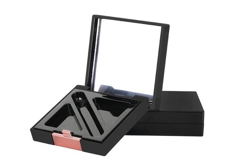 Trending Chic Hot Sale Square Black Empty Compact Powder Double Palette Packaging