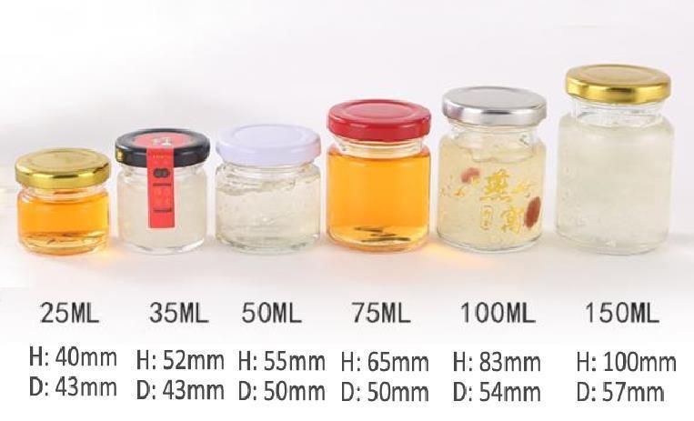 25ml 35ml 50ml Round Straight Clear Glass Honey Jar Glass Bottle with Aluminium Cap