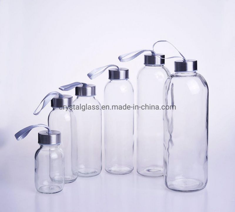 Fashion Gift Juice Kombucha Glass Bottle Anti-Scalding Glassware 420ml with Metal Lid