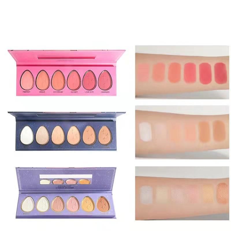 European and American E-Commerce Hot Spot Highlighter 6-Color Water Drop Combination Blush Highlighter Repair Volume