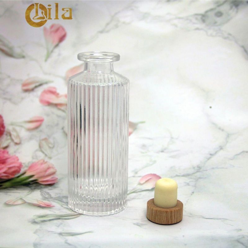 Ribbed 150ml Glass Cosmetic Packaging Empty Bottles Diffuser Bottle with Stopper Low Price