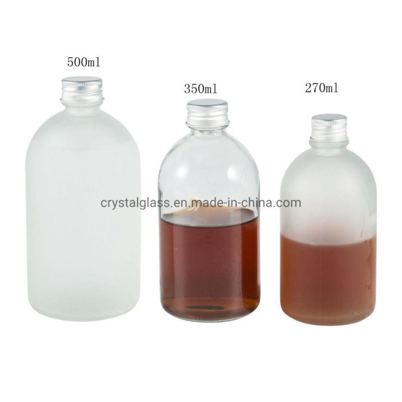 270ml 350ml 500ml Transparent Frosted Fruit Wine Milk Glass Beverage Bottle with Aluminum Lid