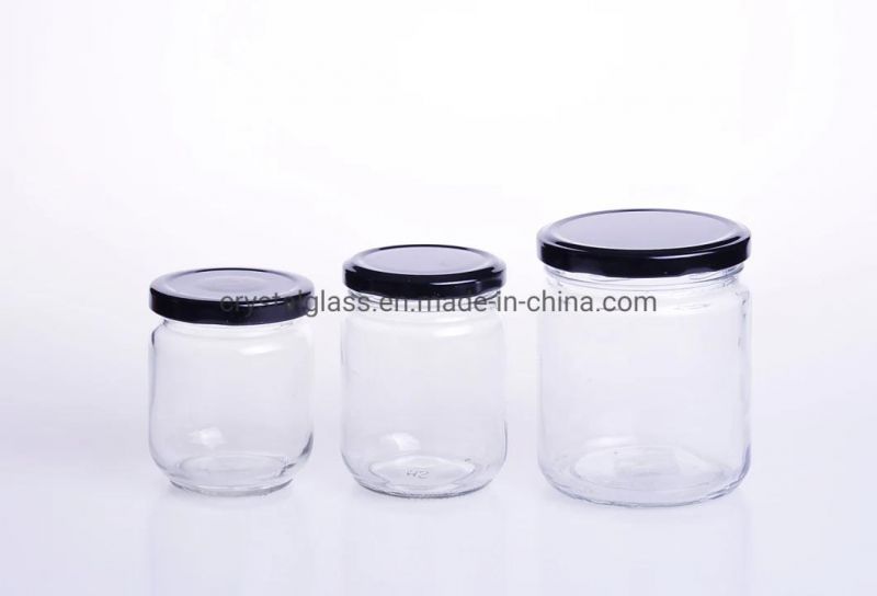 Round Style Glass Honey Jam Jelly Sauce Jar with Metal Lids 195ml 240ml 300ml 500ml 750ml