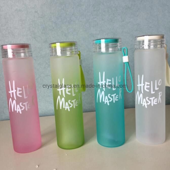 Chameleon Glass Frosted Water Bottle 350ml 400ml 550ml with Plastic Lids for Sports Traveling