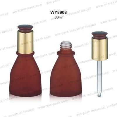 30ml Luxury Solid Red Glass Bottle Press Button Dropper Cosmetic Container Shiny Gold Collar