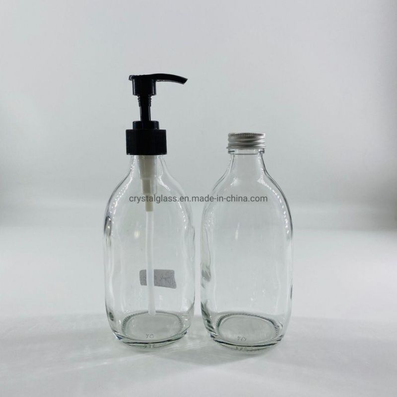 500ml Frosted Clear Glass Bottle with Black Press Pump for Hand Sanitizer or Liquid Soap