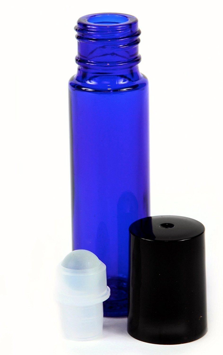 Blue Aromatherapy Essential Oil Roller Bottles Portable 10ml Smooth Glass Roll on Refillable Jar Bottles