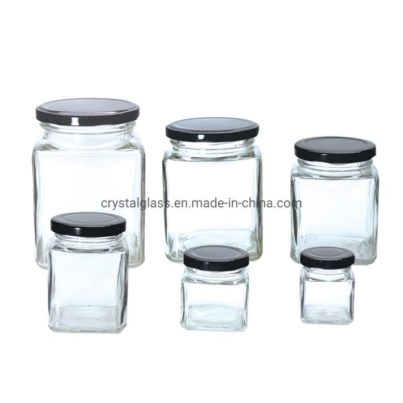 Sealed Square Shape Glass Food Storage Jar with Cover 2oz 3oz 6oz 9oz 12oz 16oz