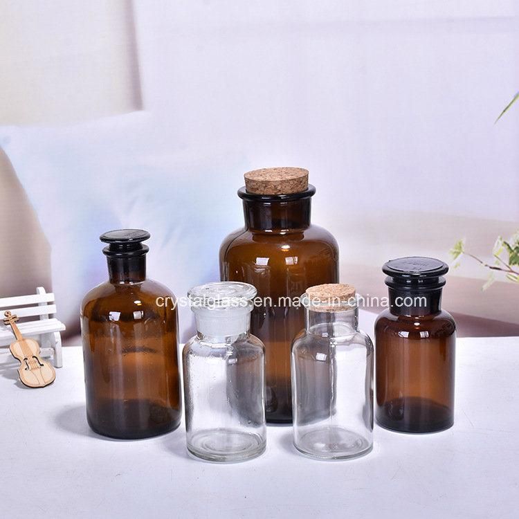 30ml 60ml 125ml 250ml 500ml 1000ml Wide Mouth Amber Reagent Glass Bottle