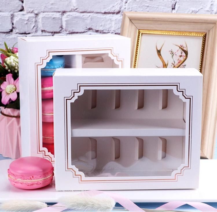 Wholesale Customization White Cookie Package Box with Grid for 5 Macarons or Biscuits Candies Cookies Container Macaron with Clear Window Cardboard Tray Packing