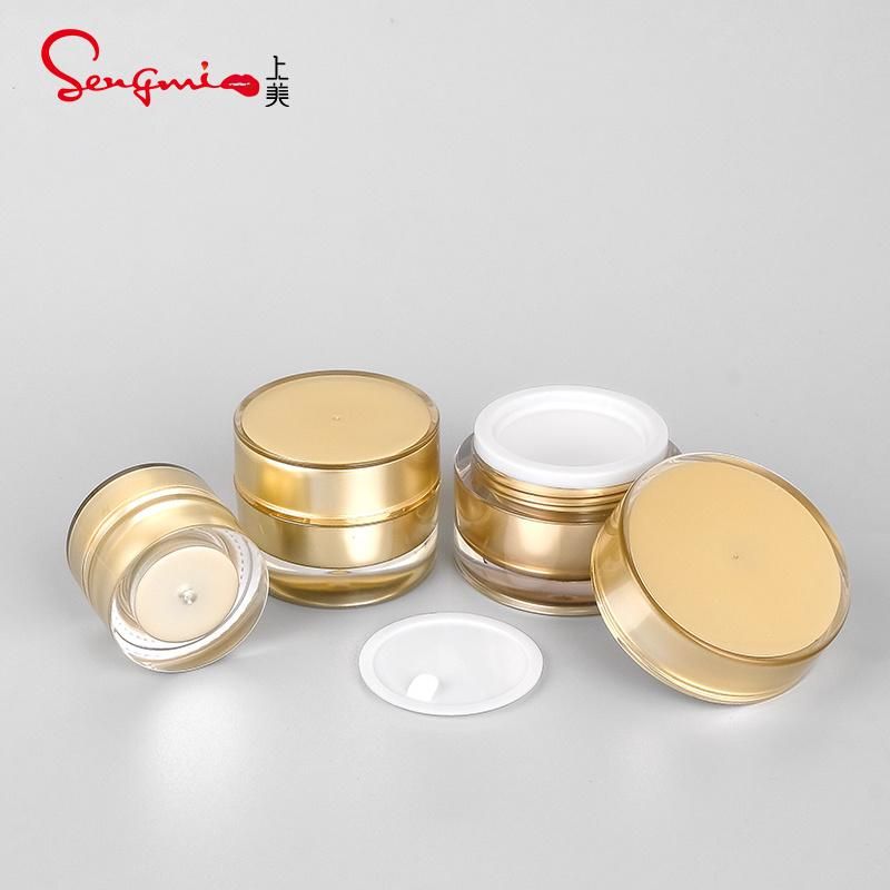 in Stock 5g 10g 15g 20g 30g 50g Low MOQ Plastic Clear Gold Empty Plastic Skin Care Cosmetic Jars Acrylic Cream Container