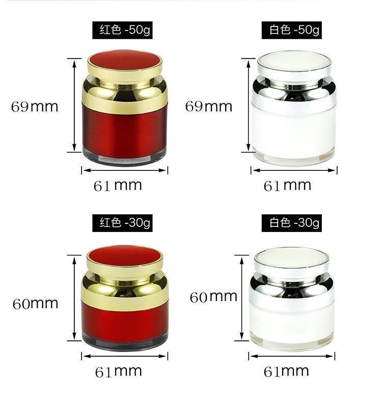 Wholesale cosmetic packaging 30g 50g White Red Acrylic Cosmetic Cream Jar for skin care product