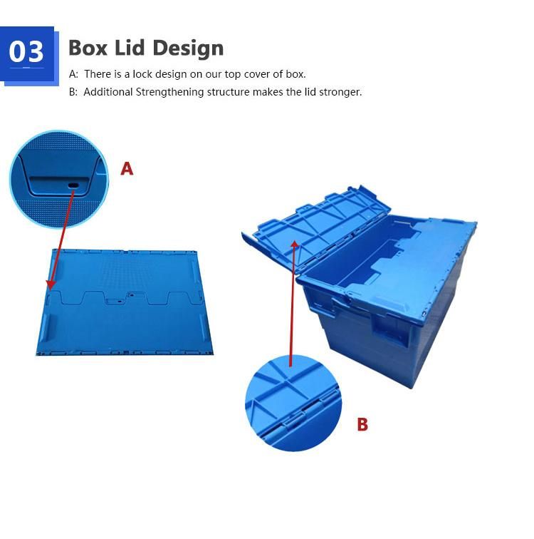 Warehouse Stackable Plastic Crate Plastic Tote Box Attached Lid