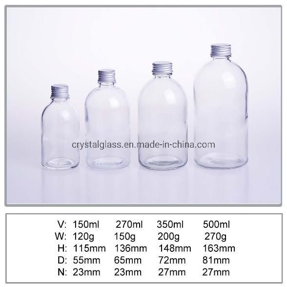 270ml Clear Empty Glass Juice Beverage Bottle with Screw Cap Logo Customized