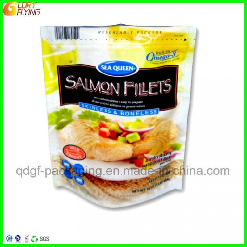 Food Packaging Bag with Three-Side Sealed and Tear Notch for Salmon Packaging