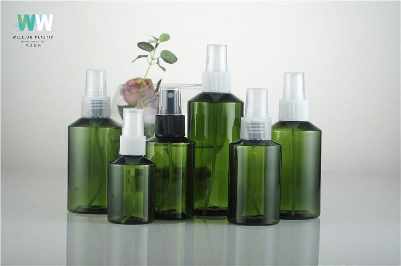 30ml Oblique Shoulder Green Plastic Bottle with Lotion Pump or Sprayer