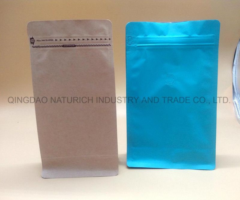 454G Quad Seal Matt Blue Coffee Bag 400-500g Matt Color Coffee Bag 8 Seal Plastic Food Bag