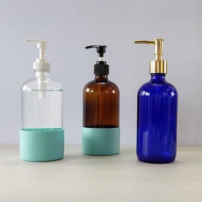 Custom 500ml 500 Ml Boston Round Dispenser Soap Glass Pump Bottle for Shampoo Bath Lotion