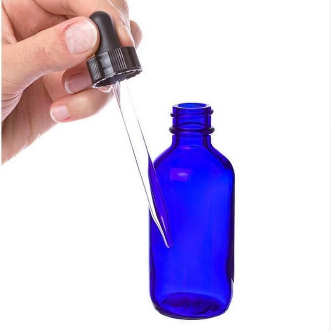 New 60ml Boston Cobalt Blue Glass Eye Dropper Bottles with Pipettes for Essential Oil Aroma Empty Cosmetic Containers