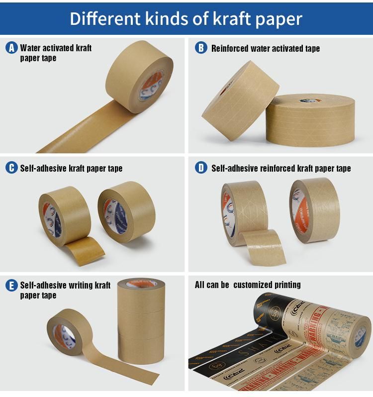 Eco-Friendly Recyclable Water Activated Logo Printed Kraft Packing Tape