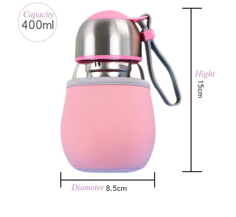 400ml Heat Resisting Travel Portable Glass Water Bottle