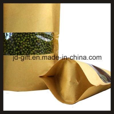 Wholesales Kraft Paper Food Packaging Bags with Window for Candy, Seeds, Spice, Tea, Dry Food (18*30*4cm)