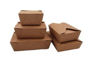 Kraft Paper Lunch Buckle Flat Box Salad Snacks Pizza Paper Container Take out Boxes Packaging