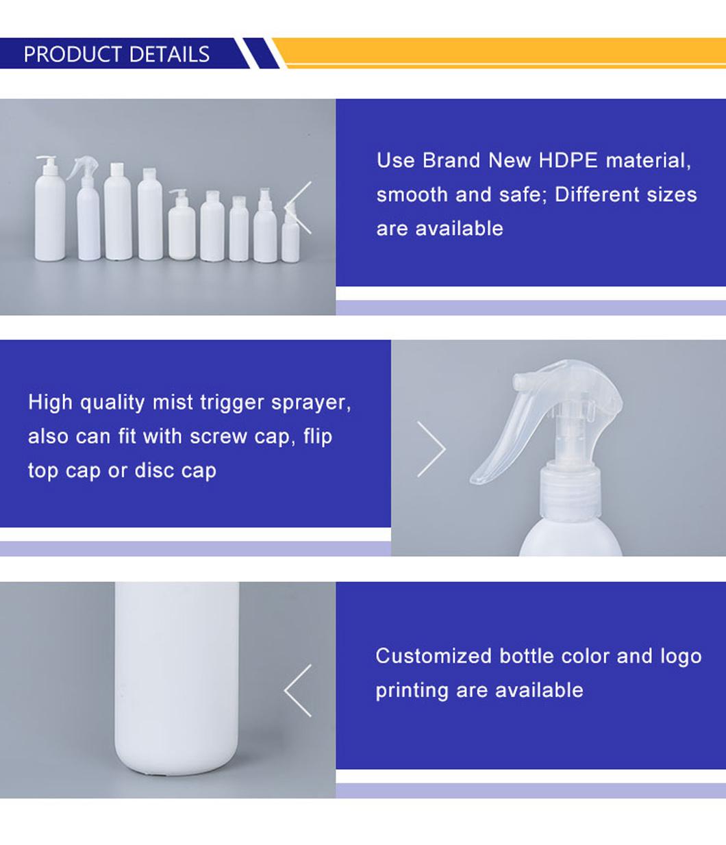 Recycle 50ml 100ml 150ml 200ml 250ml 300ml 400ml Round White HDPE Plastic Lotion Spray Bottle