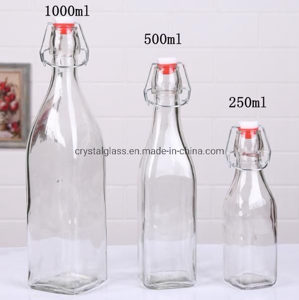 50ml 250ml 500ml Glass Sealing Bottle Clear Drink Bottle Round Wine Bottle of Fruit Juice with Swing Top