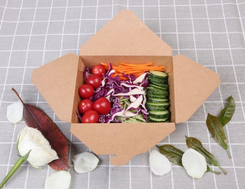 Disposable PE Laminated Kraft Paper Take Away Food Box Container for Fast Food Cardboard Take Away Food Box