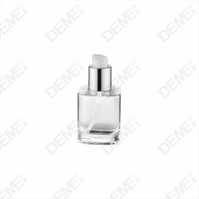 Transparent 30ml 50ml 100ml 120ml Square Glass Lotion Bottle with Silver Pump and Aluminum Lid