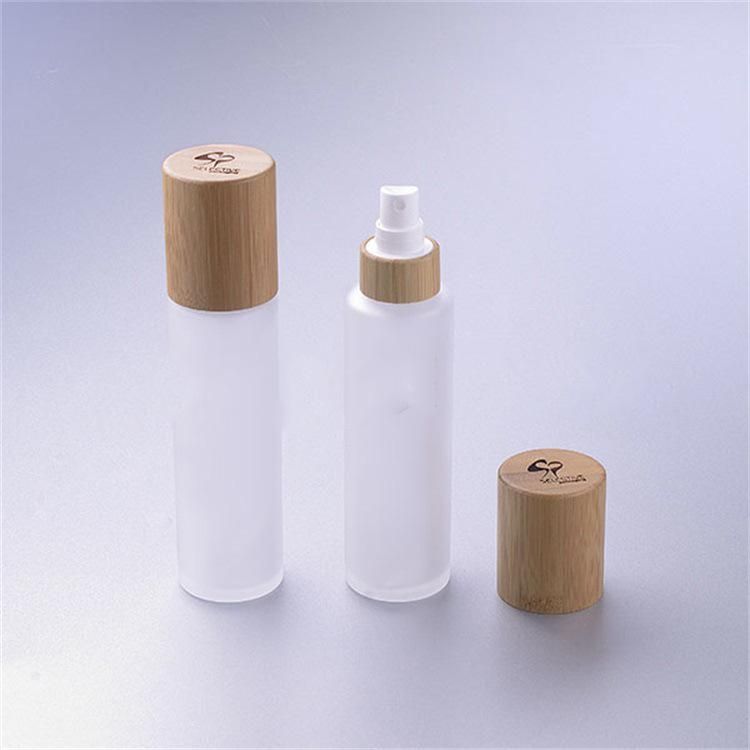 30ml 50ml 100ml 120ml Cosmetic Packaging Glass Frosted Lotion Pump Sprayer Bottle with Bamboo Lid