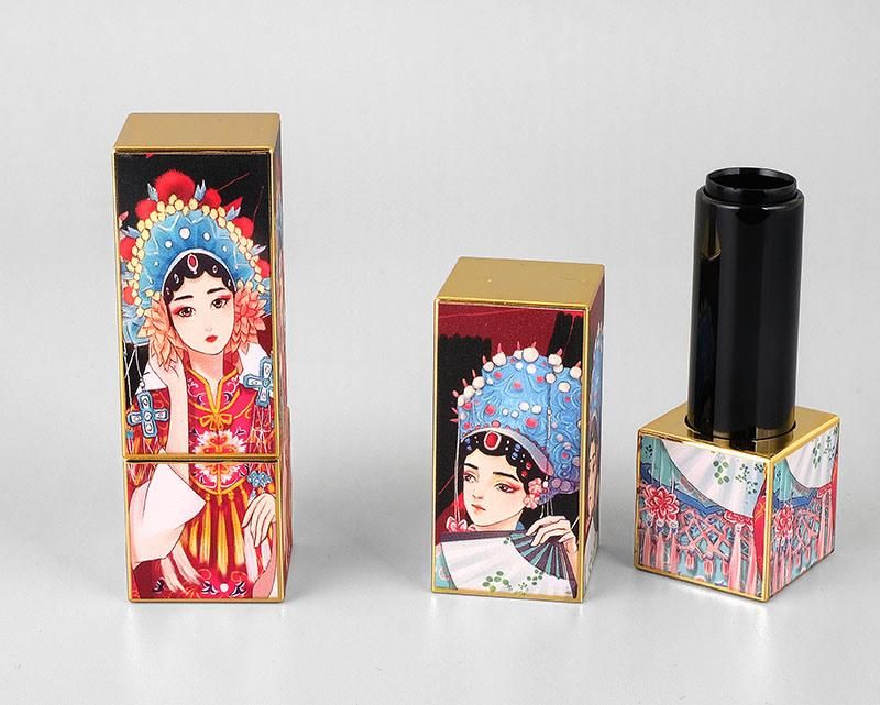 Lady Unique China Style Square Luxury 3D Printing Magnetic Lipstick Container Lip Balm Tubes