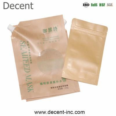 Decent Liquid Drink Packaging Spouted Leakage Proof Bag / Laminated Maiterial Brown Kraft Paper Spout Pouch for Beverage