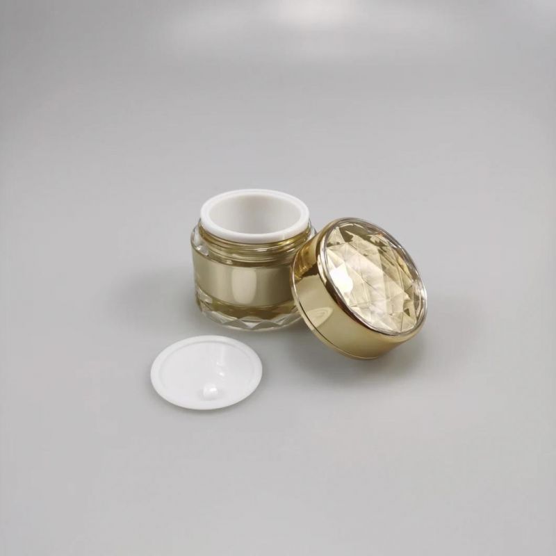 30g 50g Cosmetic Packaging Round Gold Acrylic Cream Jar with Shiny Diamond Lid