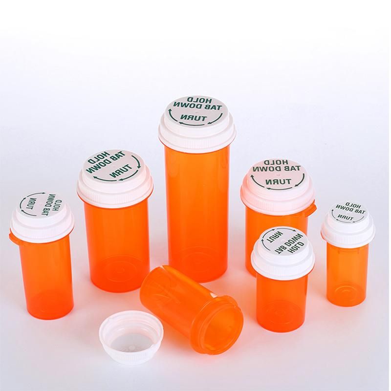 Smell Proof Plastic Hold Tab Down Bottle Capsule Pill Child Proof Packaging Prescription Medicine Reversible Cap Vials