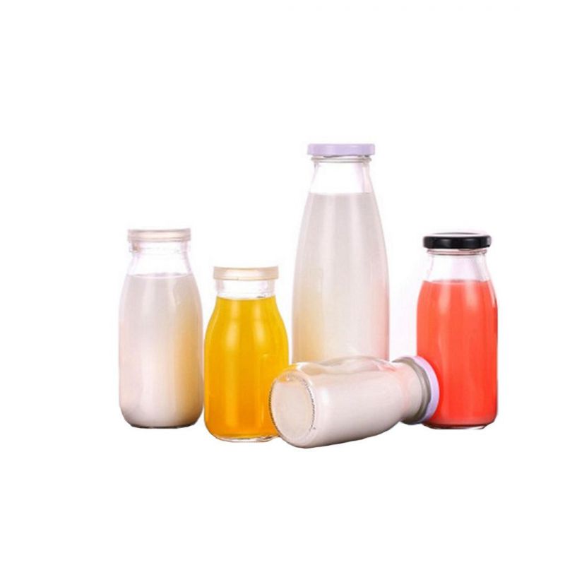 Free Samples 250 Ml Round Bverage Juice Milk Glass Bottles with Screw Metal Lid