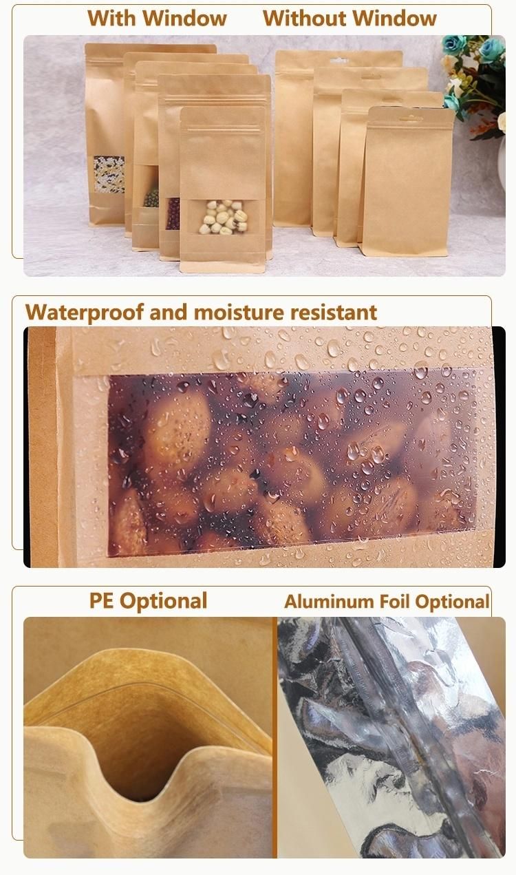 Factory Wholesale Food Grade Standing up Heat Seal Printed Tea Custom Food Kraft Paper Bag