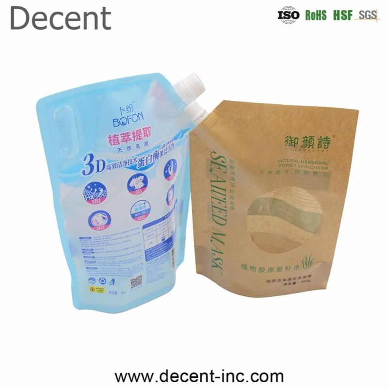 Glossy Finish Recycled Reusable Laminated Spout Doypack Pouches Plastic Stand up Liquid Nozzle Bag