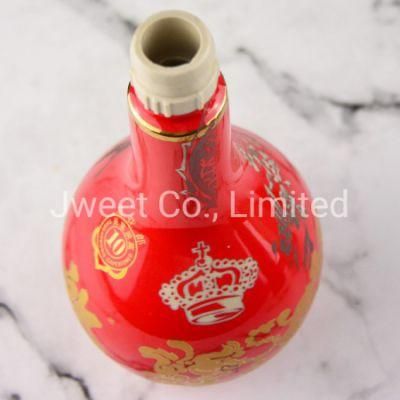 Custom Red 500ml Sake Oval Shape Ceramic Bottle