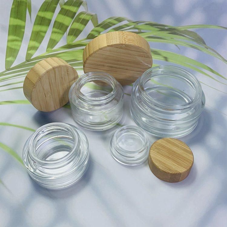 OEM Glass Bamboo Cap 50g 100g 200g Customized Logo Luxury Cream Jar